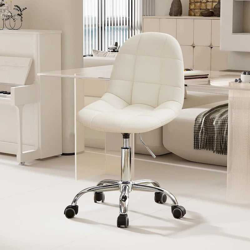 Silla de oficina ajustable con ruedas, individual, moderna, sin brazos, en blanco y negro