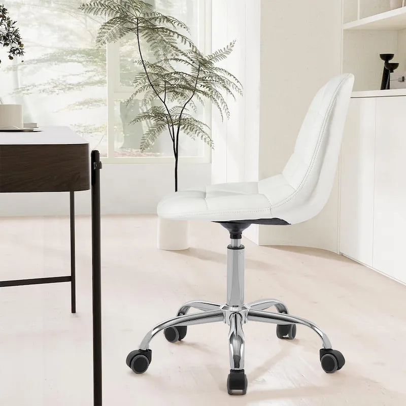 Silla de oficina ajustable con ruedas, individual, moderna, sin brazos, en blanco y negro