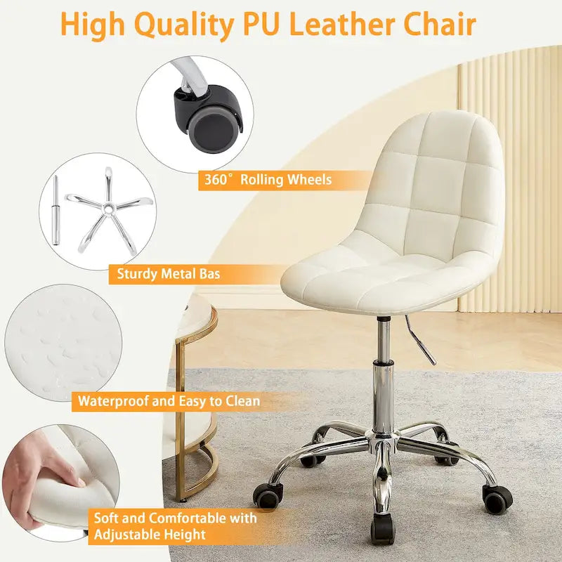 Silla de oficina ajustable con ruedas, individual, moderna, sin brazos, en blanco y negro