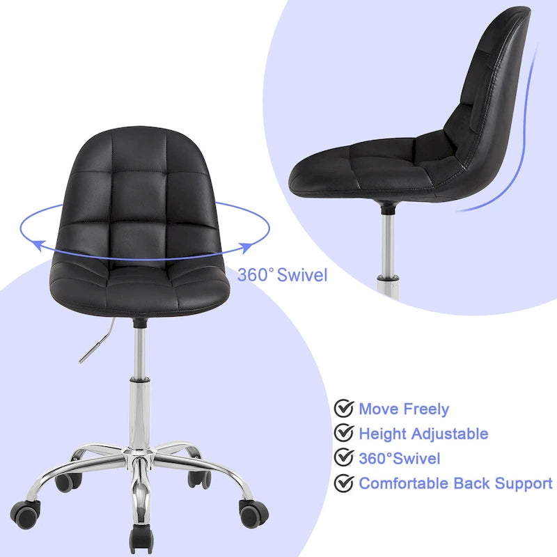 Silla de oficina ajustable con ruedas, individual, moderna, sin brazos, en blanco y negro