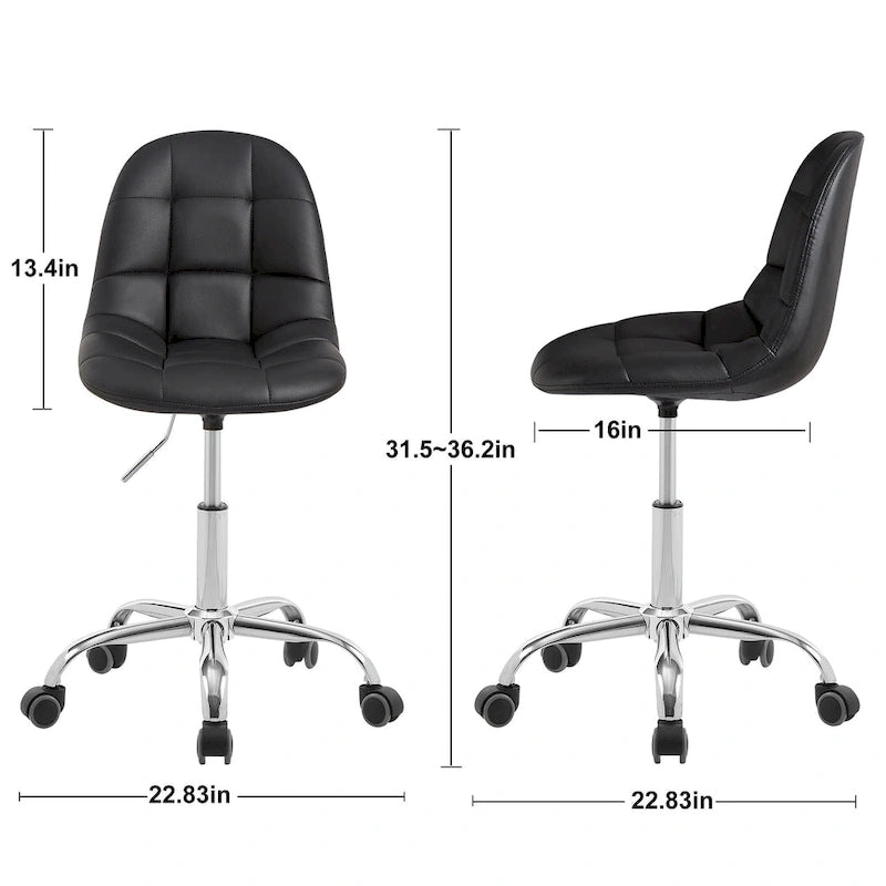 Silla de oficina ajustable con ruedas, individual, moderna, sin brazos, en blanco y negro