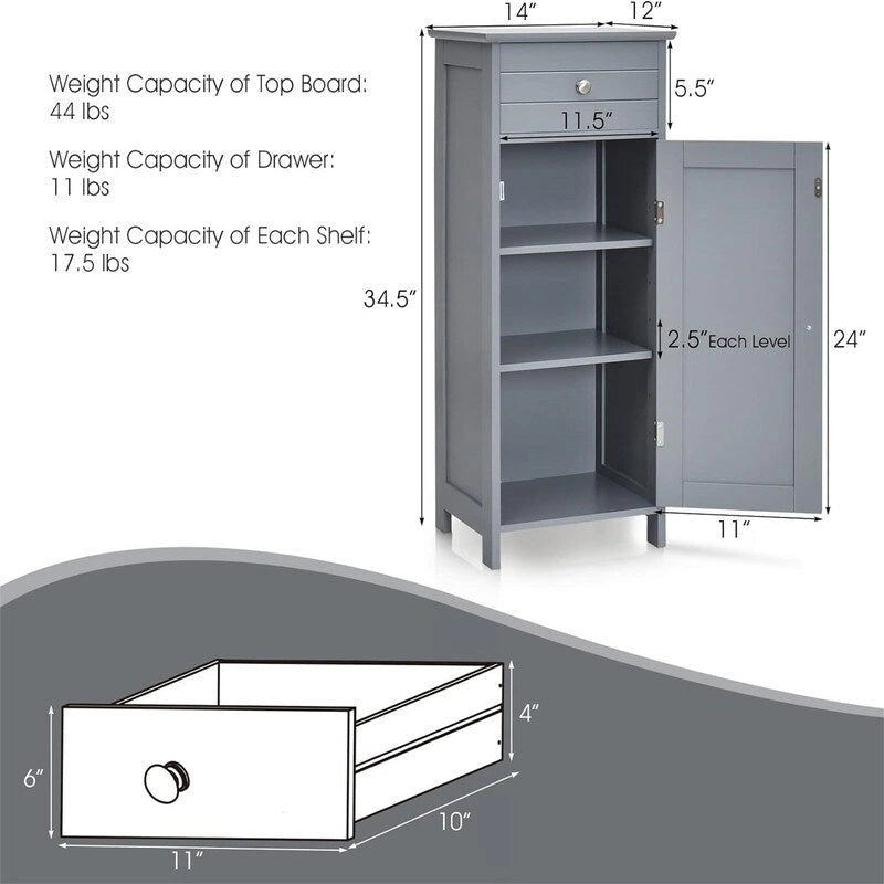 Armario de suelo independiente con cajón y puerta individual, blanco/negro/marrón claro/gris | 1 persona