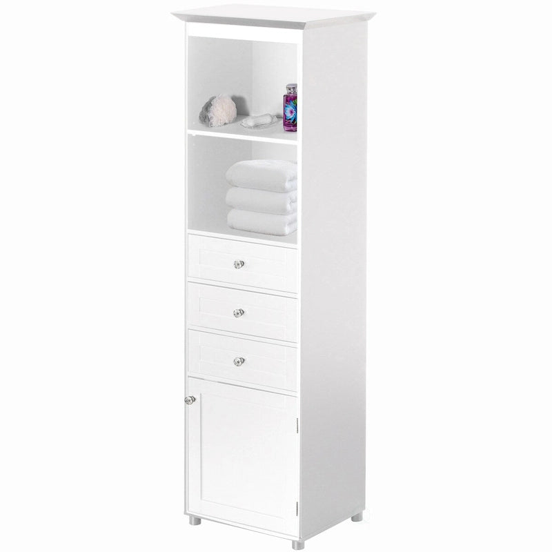 Gabinete de almacenamiento independiente blanco/negro con 2 estantes, 3 cajones y armario, para 1 persona