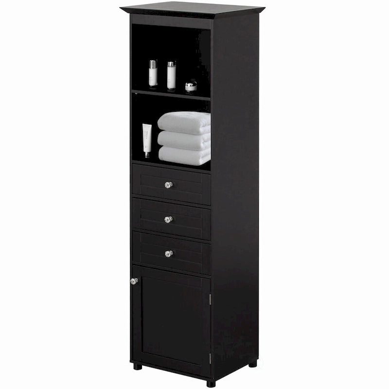 Gabinete de almacenamiento independiente blanco/negro con 2 estantes, 3 cajones y armario, para 1 persona