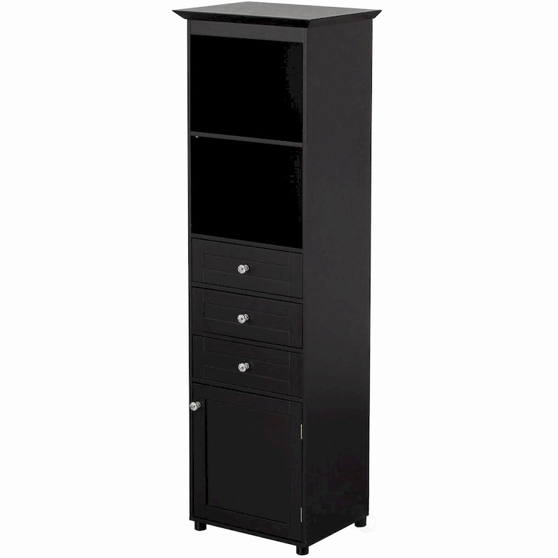 Gabinete de almacenamiento independiente blanco/negro con 2 estantes, 3 cajones y armario, para 1 persona