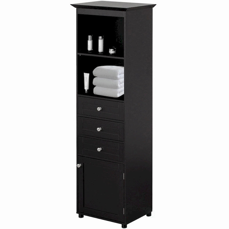 Gabinete de almacenamiento independiente blanco/negro con 2 estantes, 3 cajones y armario, para 1 persona