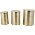 Mesa auxiliar de tambor acanalada oro/plata, juego de 3