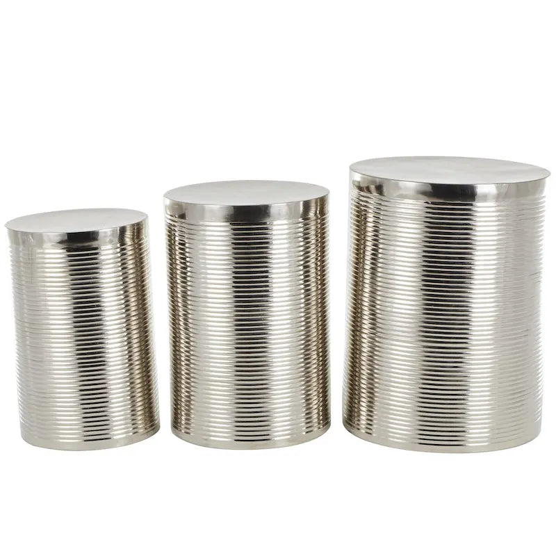 Mesa auxiliar de tambor acanalada oro/plata, juego de 3