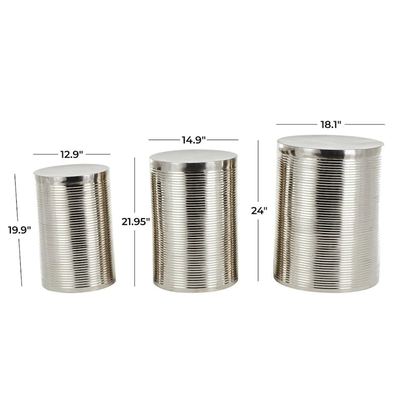 Mesa auxiliar de tambor acanalada oro/plata, juego de 3