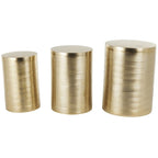 Mesa auxiliar de tambor acanalada oro/plata, juego de 3