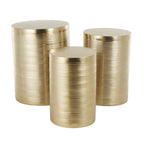 Mesa auxiliar de tambor acanalada oro/plata, juego de 3