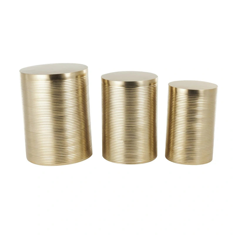 Mesa auxiliar de tambor acanalada oro/plata, juego de 3