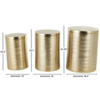 Mesa auxiliar de tambor acanalada oro/plata, juego de 3